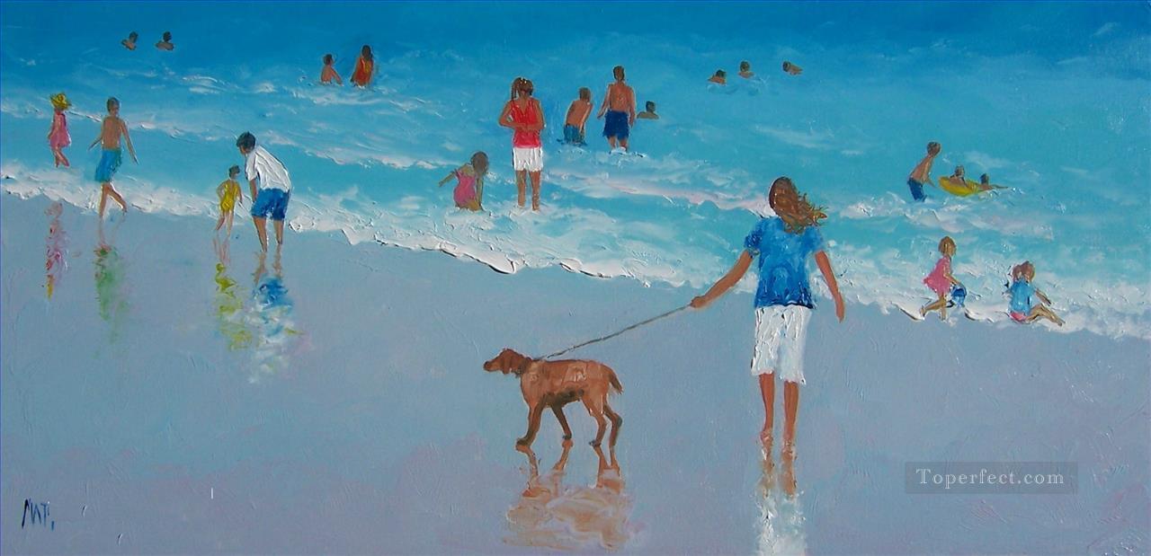 beach people and dog Oil Paintings